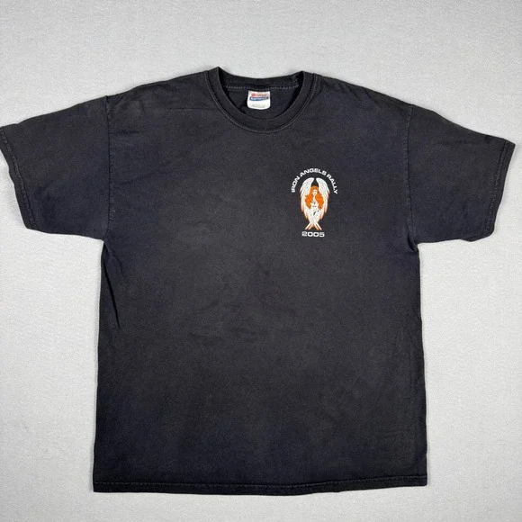 Vintage 2005 Iron Angels Biker Rallies of Texas T-Shirt Mens Large Hanes Black - Picture 2 of 9